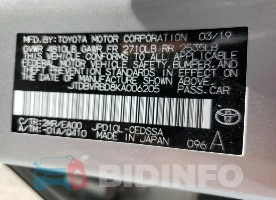 JTDBVRBD8KA006205 Photo# 12