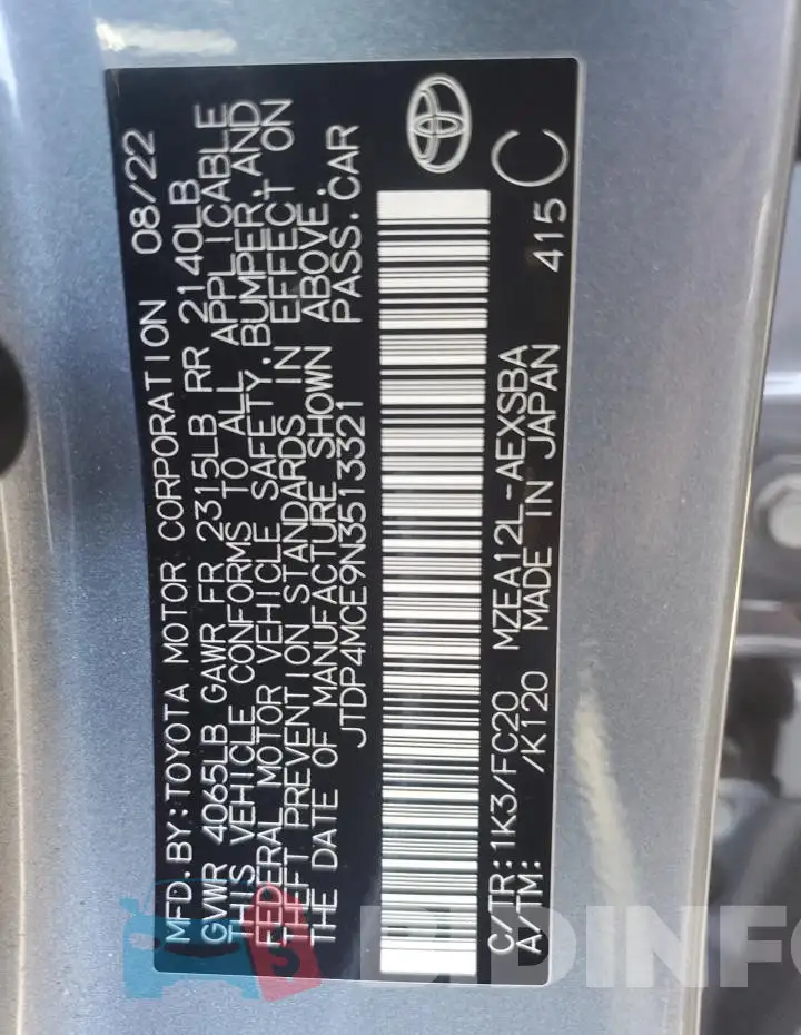 JTDP4MCE9N3513321 Photo# 12