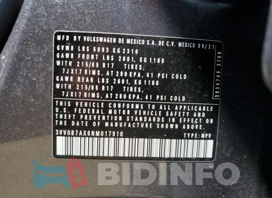 3VV0B7AX6NM017910 Photo# 13