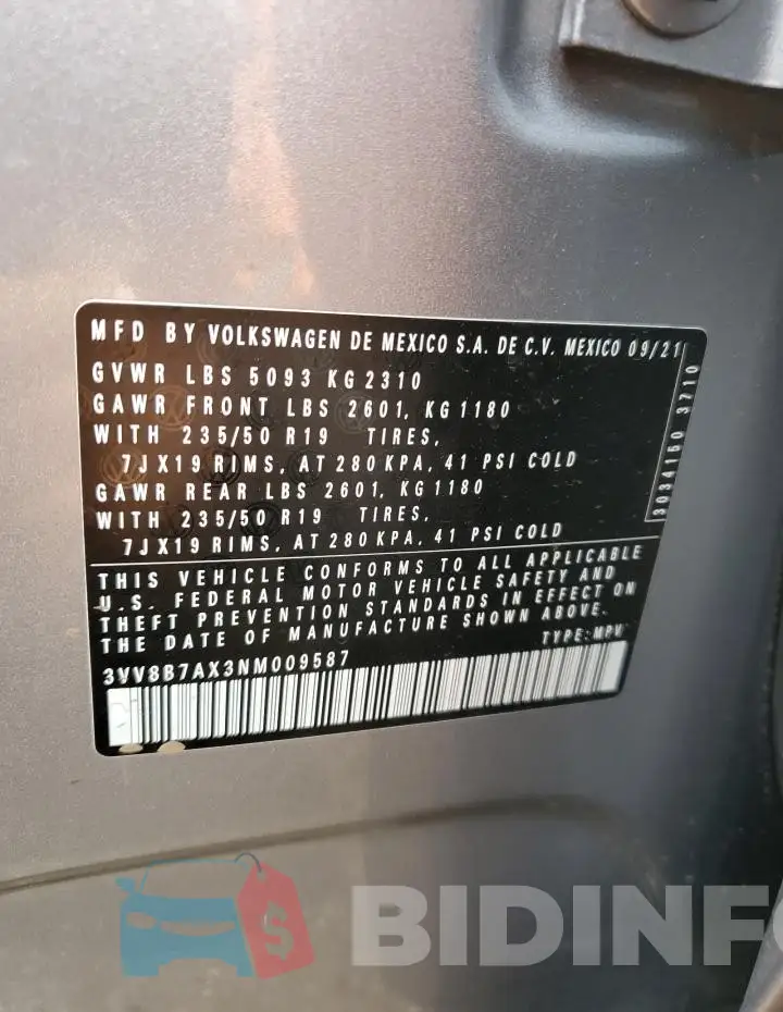 3VV8B7AX3NM009587 Photo# 12