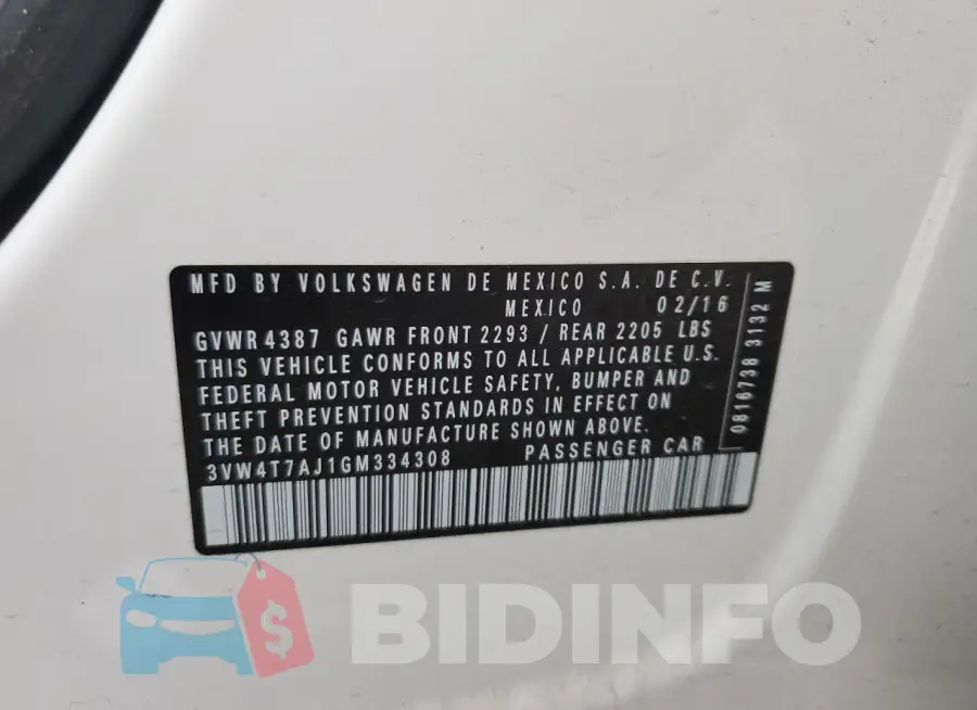 3VW4T7AJ1GM334308 Photo# 12