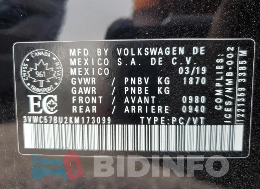 3VWC57BU2KM173099 Photo# 12