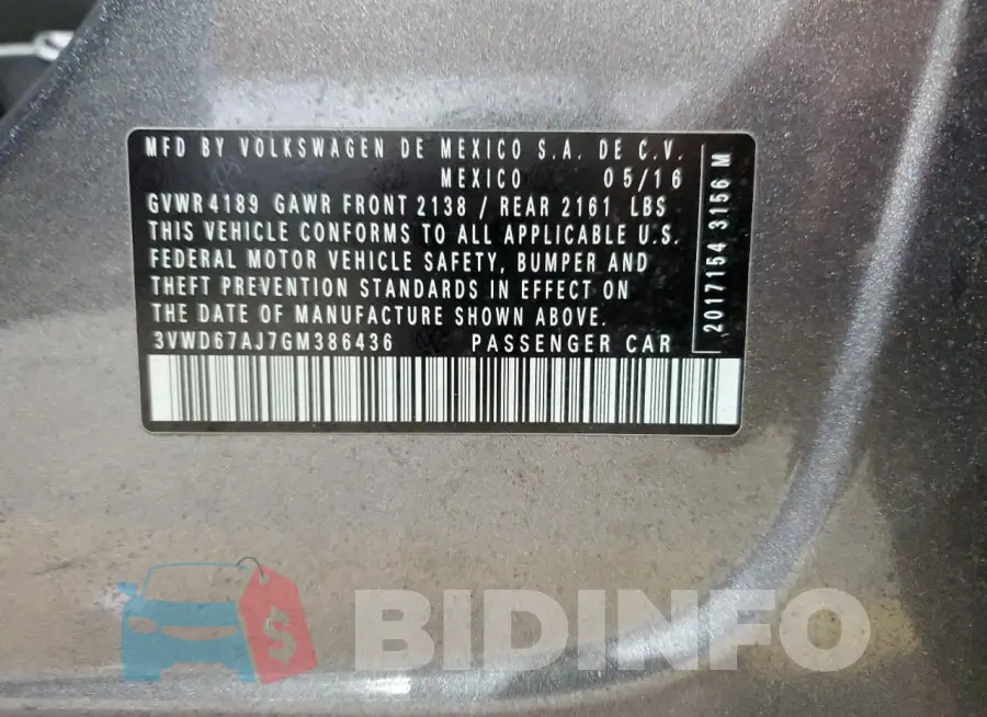 3VWD67AJ7GM386436 Photo# 13