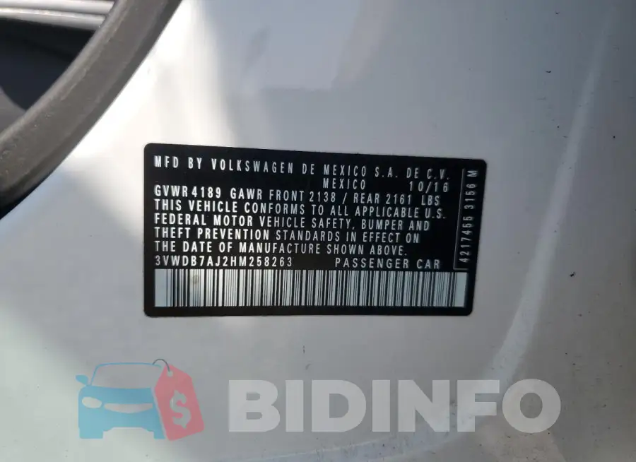 3VWDB7AJ2HM258263 Photo# 12