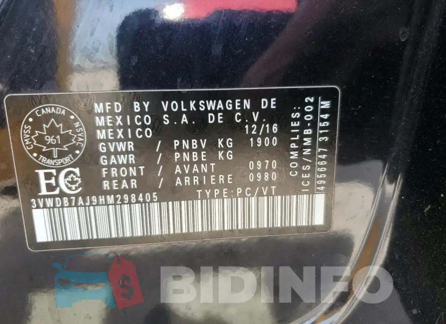 3VWDB7AJ9HM298405 Photo# 13