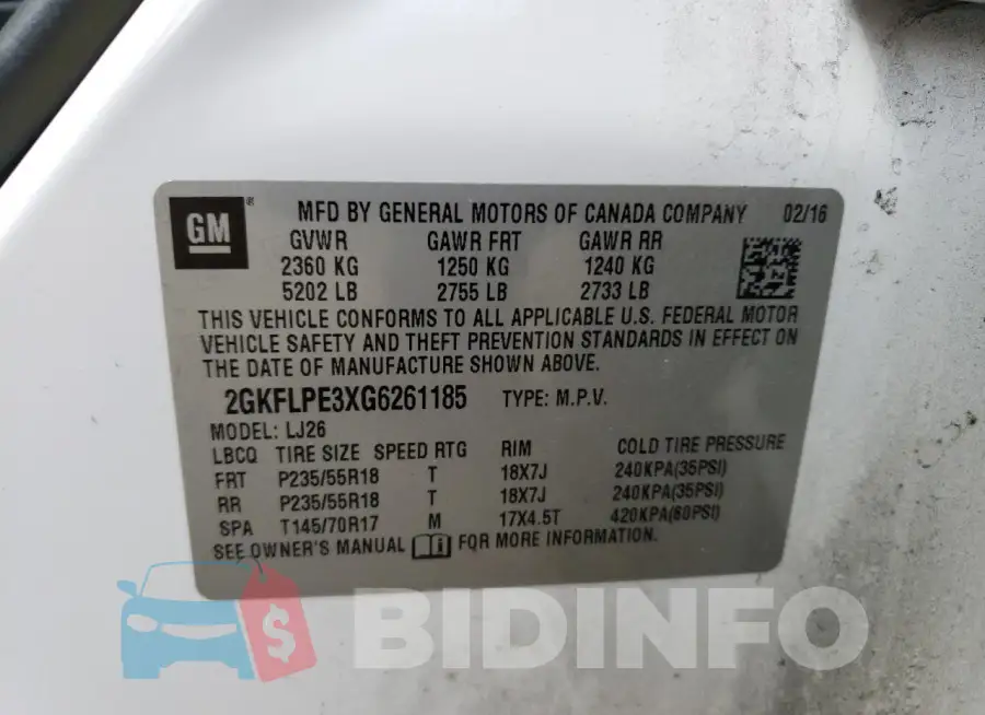 2GKFLPE3XG6261185 Photo# 12