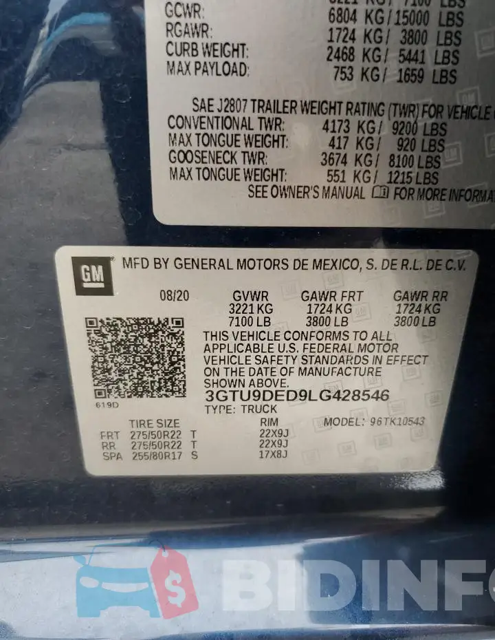 3GTU9DED9LG428546 Photo# 12