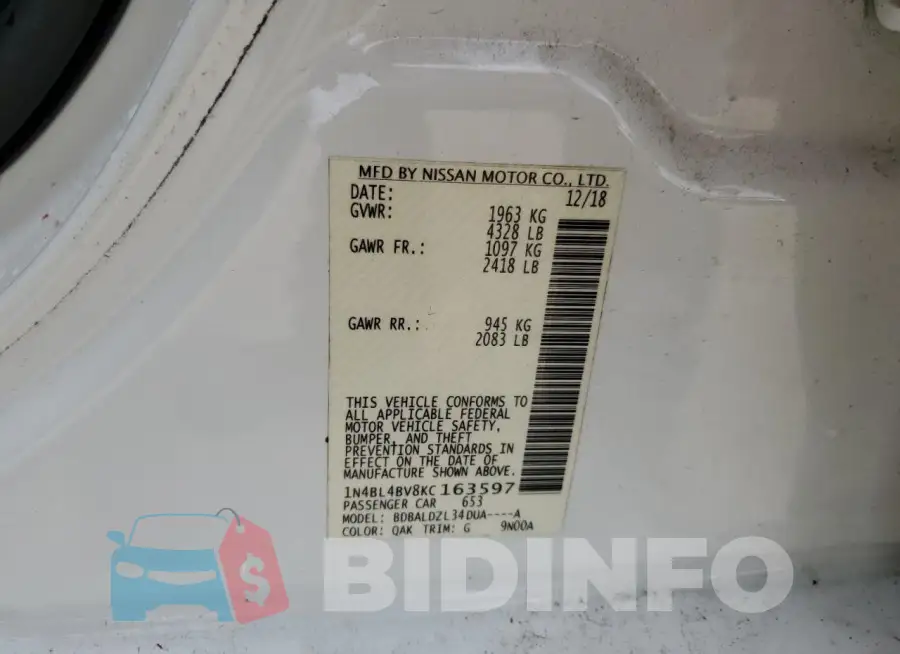 1N4BL4BV8KC163597 Photo# 13