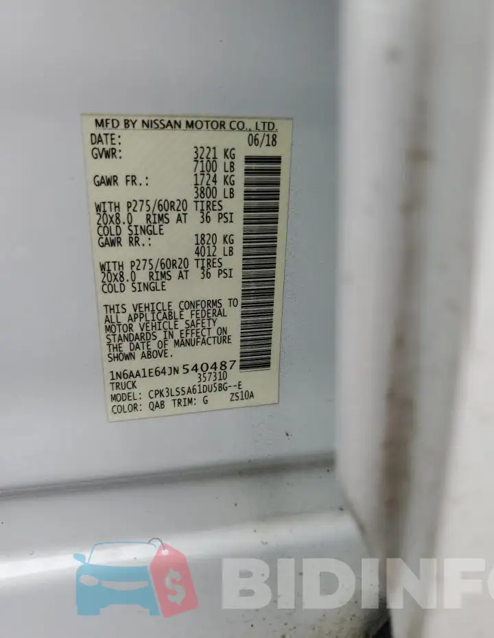 1N6AA1E64JN540487 Photo# 12