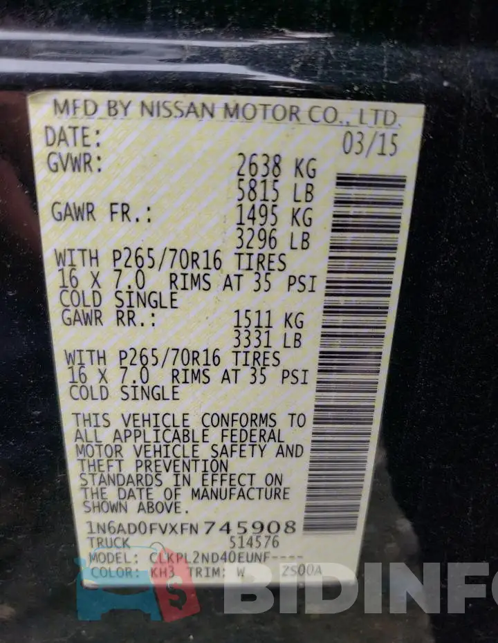 1N6AD0FVXFN745908 Photo# 12