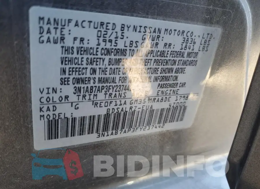 3N1AB7AP3FY237442 Photo# 13