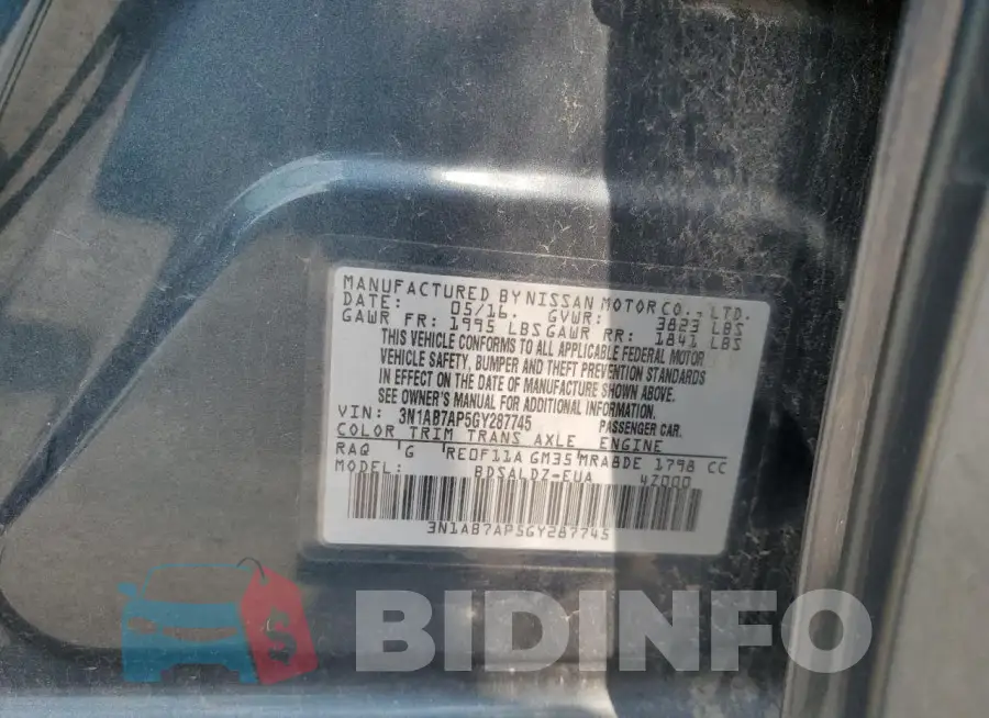 3N1AB7AP5GY287745 Photo# 12