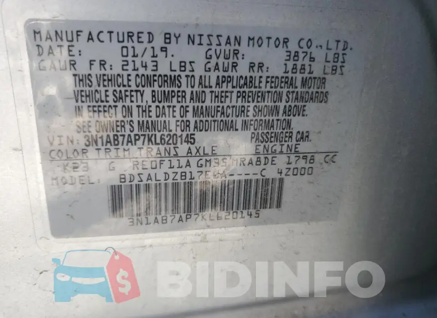 3N1AB7AP7KL620145 Photo# 13