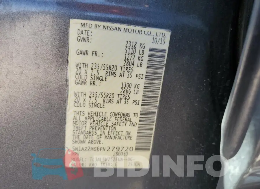 5N1AZ2MG6FN279720 Photo# 13