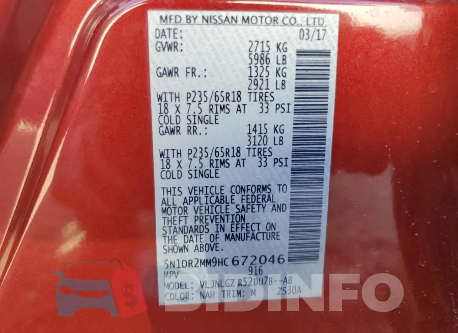 5N1DR2MM9HC672046 Photo# 13