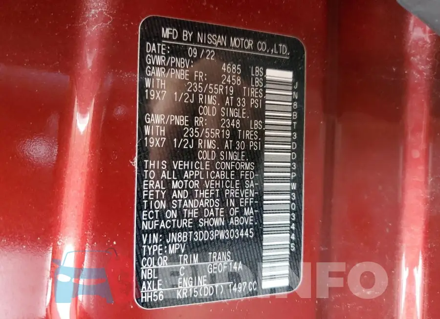 JN8BT3DD3PW303445 Photo# 14