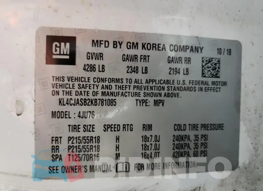 KL4CJASB2KB781085 Photo# 14