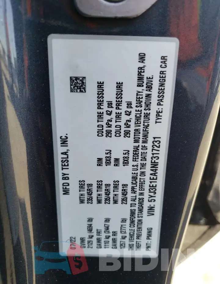 5YJ3E1EA4NF317231 Photo# 12