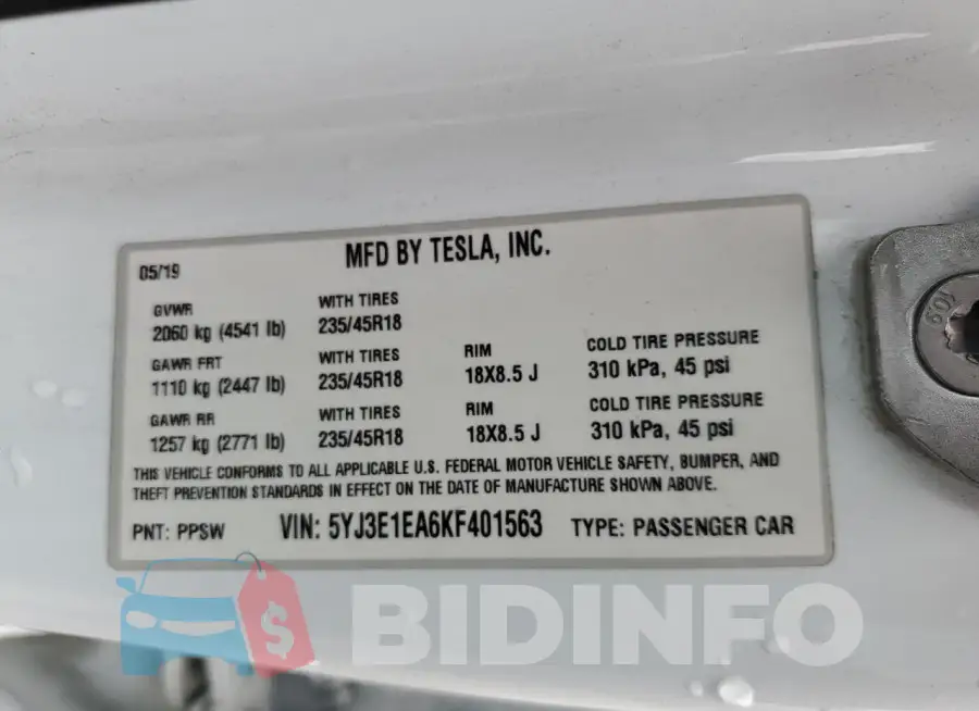 5YJ3E1EA6KF401563 Photo# 12