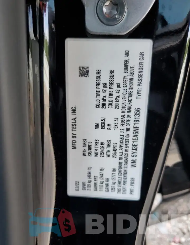 5YJ3E1EA6NF191356 Photo# 12