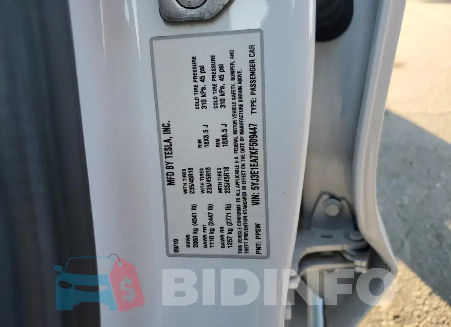 5YJ3E1EA7KF509447 Photo# 12