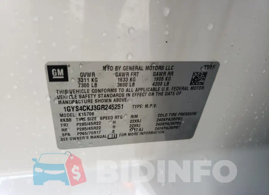 1GYS4CKJ3GR245251 Photo# 13