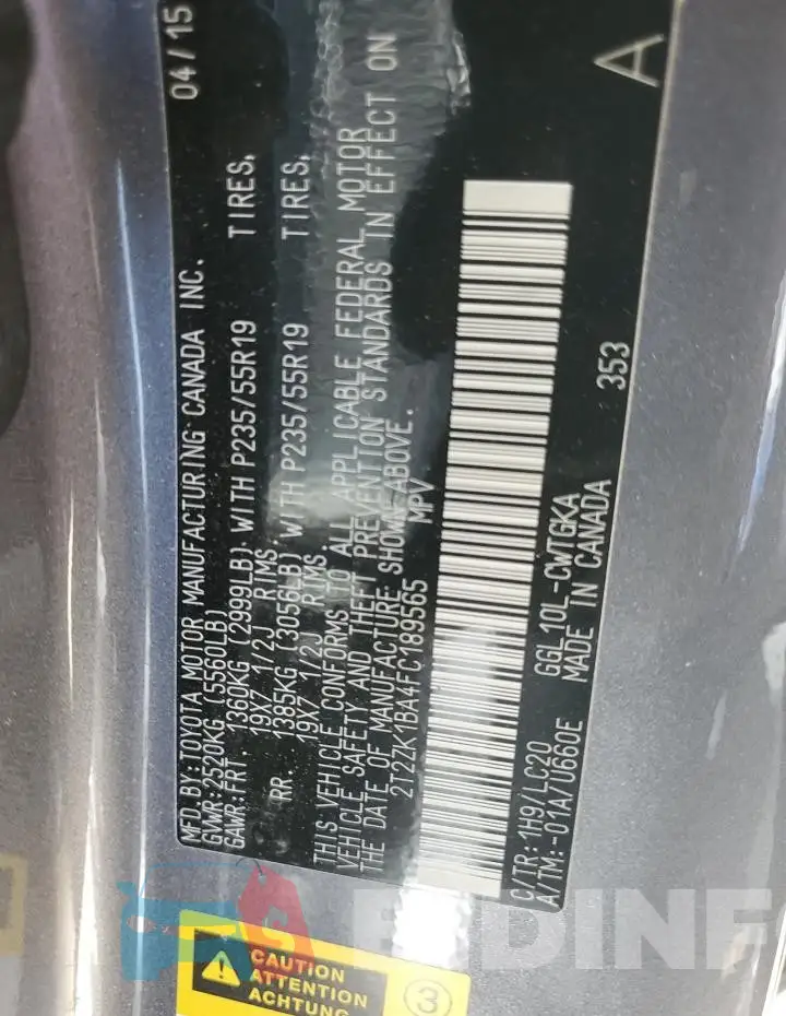 2T2ZK1BA4FC189565 Photo# 12