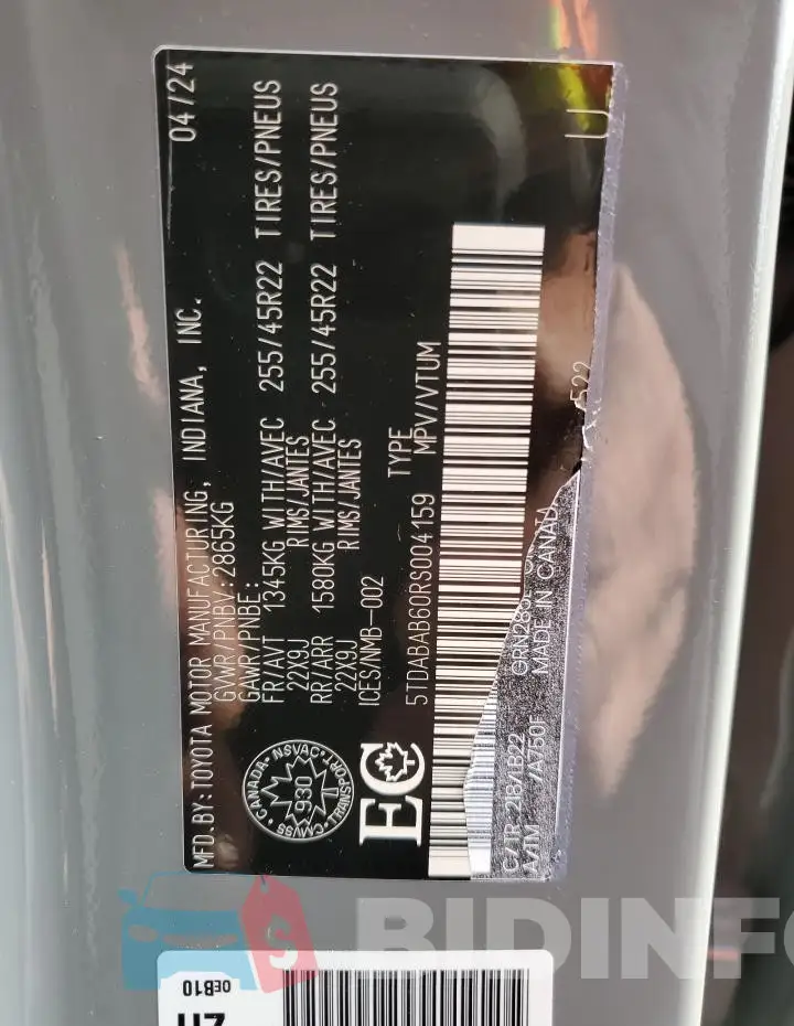 5TDABAB60RS004159 Photo# 13