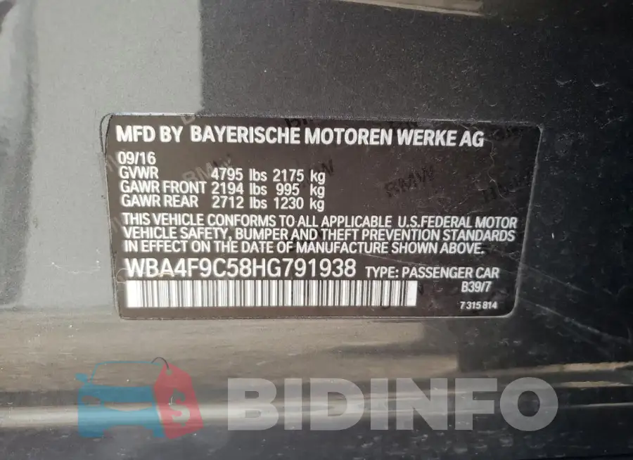 WBA4F9C58HG791938 Photo# 12