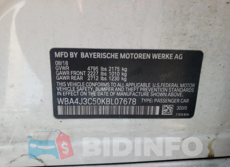 WBA4J3C50KBL07678 Photo# 12
