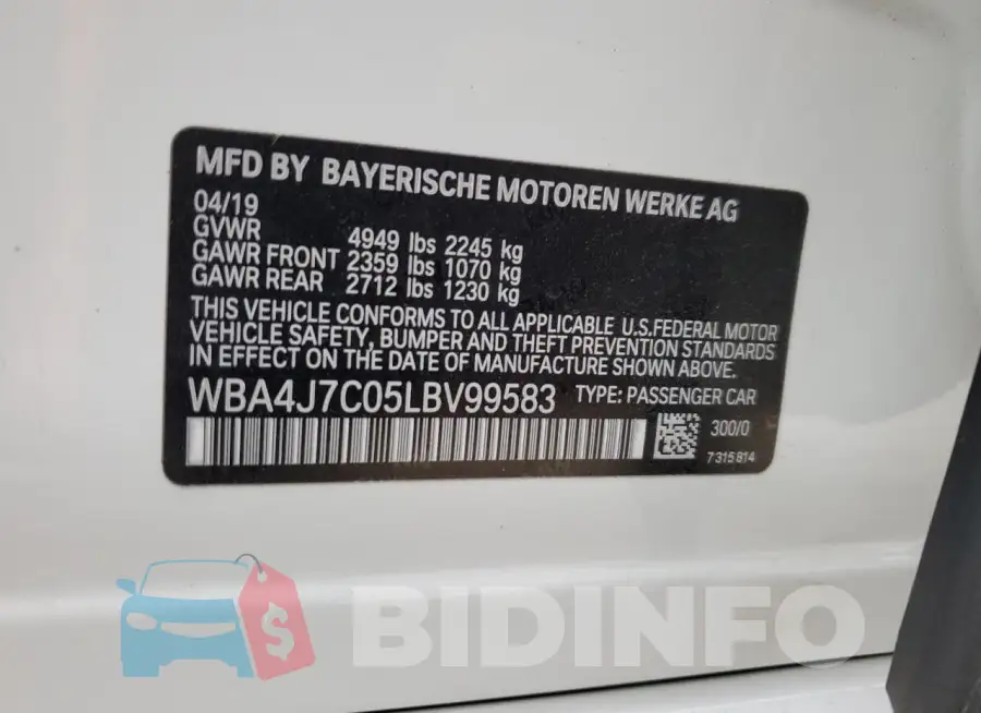 WBA4J7C05LBV99583 Photo# 13