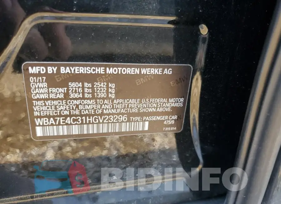 WBA7E4C31HGV23296 Photo# 12