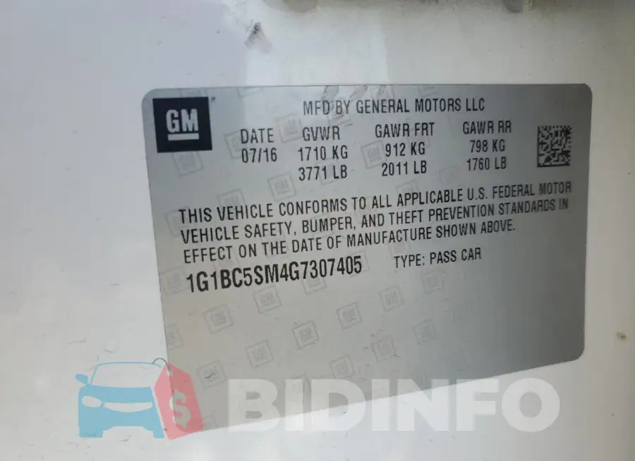 1G1BC5SM4G7307405 Photo# 12