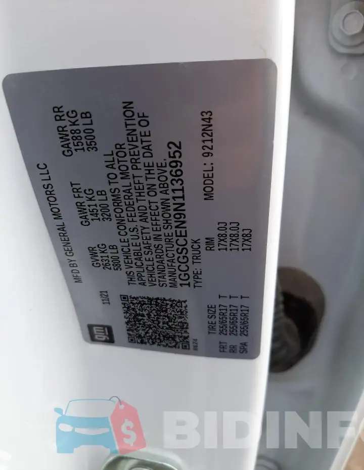 1GCGSCEN9N1136952 Photo# 13