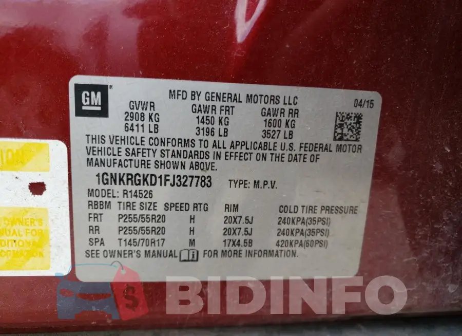 1GNKRGKD1FJ327783 Photo# 13