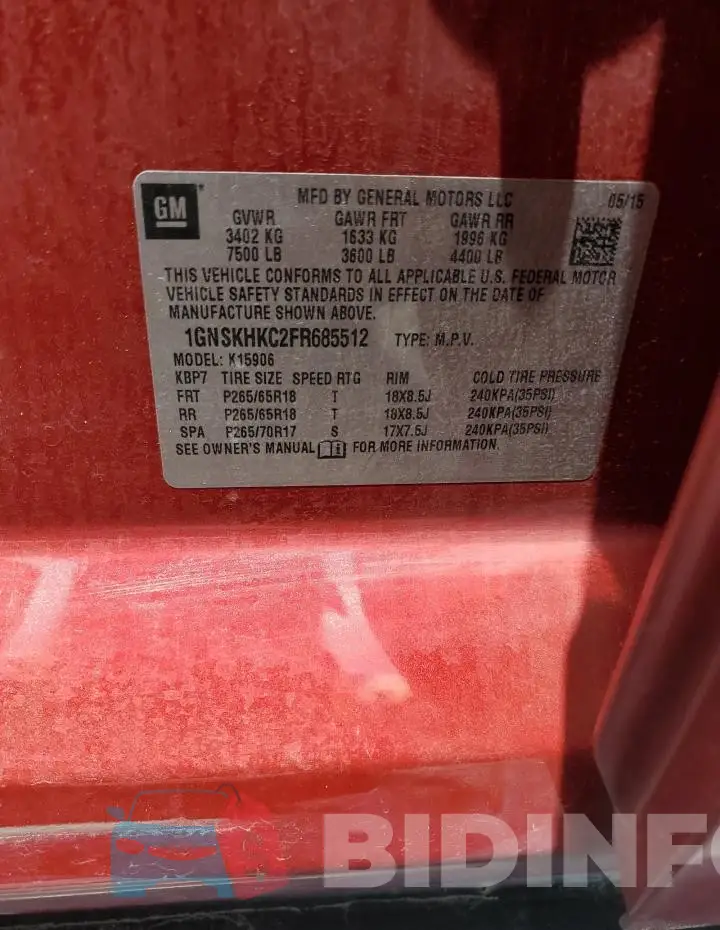 1GNSKHKC2FR685512 Photo# 13