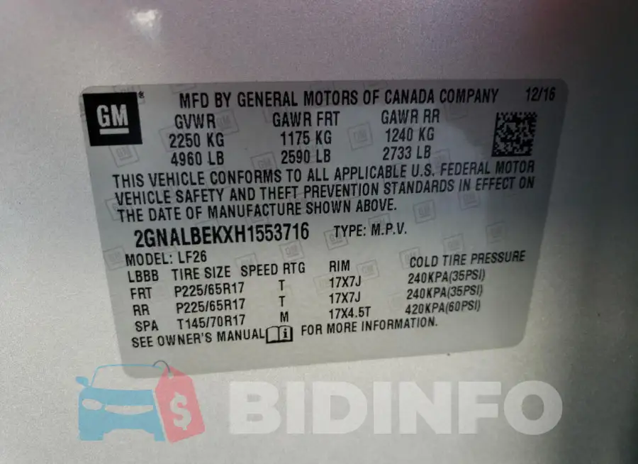 2GNALBEKXH1553716 Photo# 12