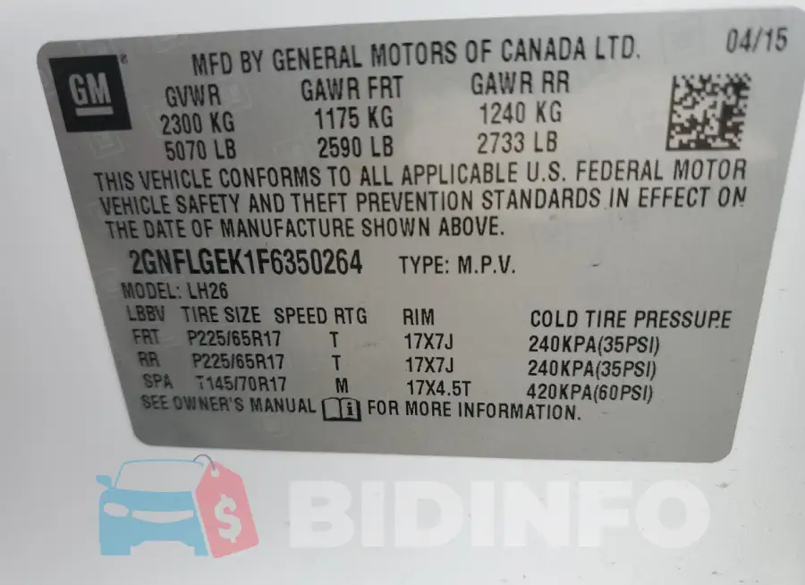 2GNFLGEK1F6350264 Photo# 13