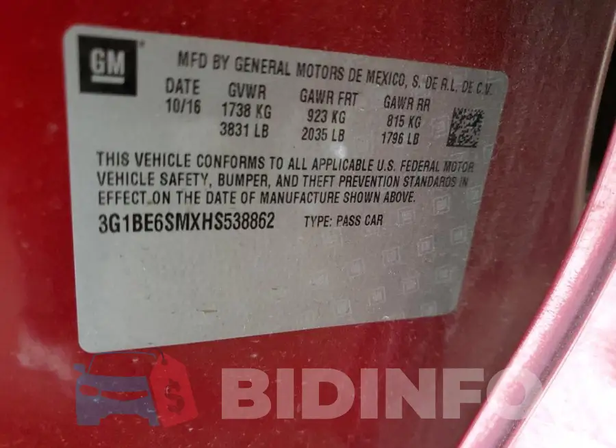 3G1BE6SMXHS538862 Photo# 12
