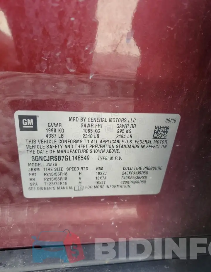 3GNCJRSB7GL148549 Photo# 13