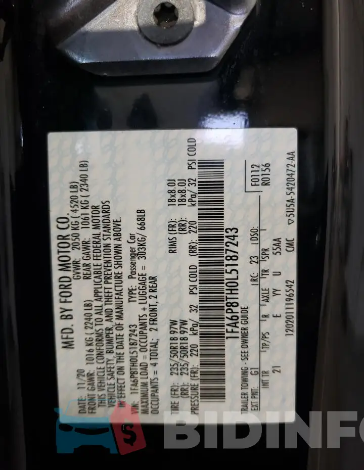 1FA6P8TH0L5187243 Photo# 12