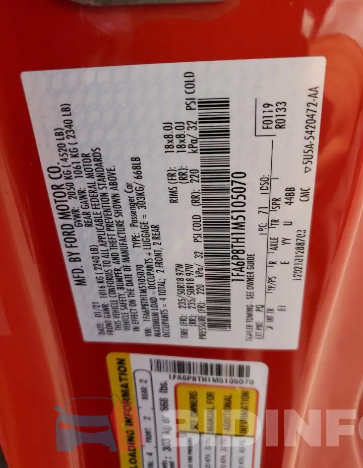 1FA6P8TH1M5105070 Photo# 13
