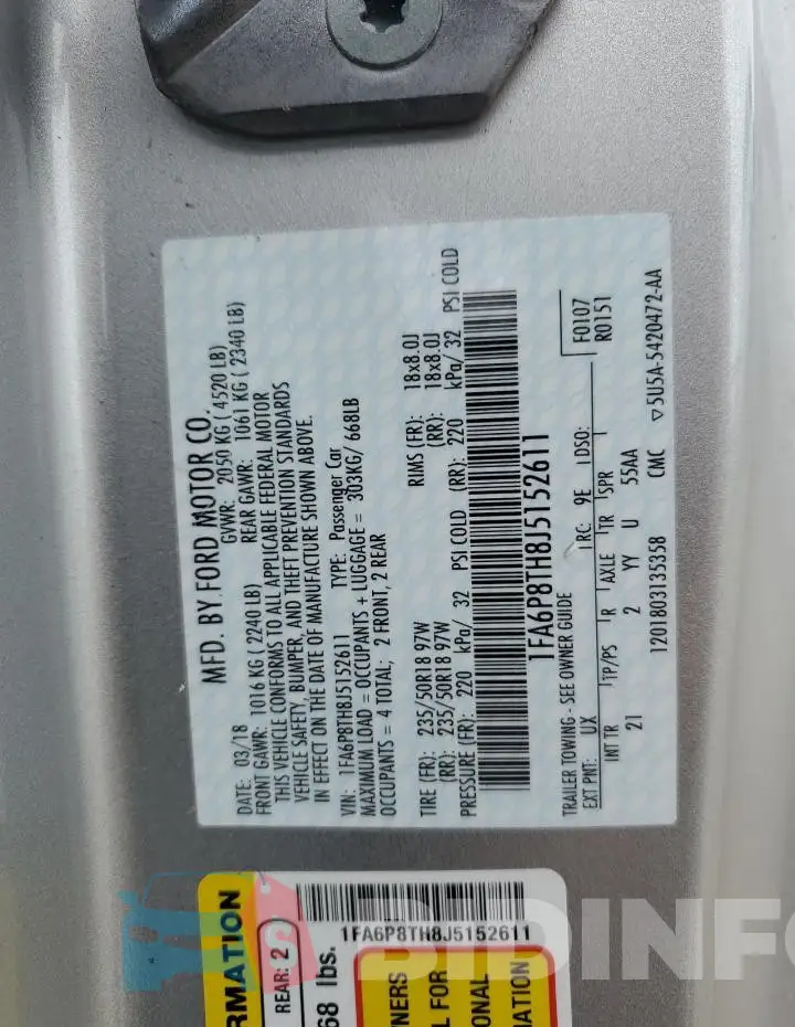 1FA6P8TH8J5152611 Photo# 12