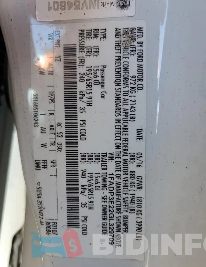 1FADP3E22GL329709 Photo# 12