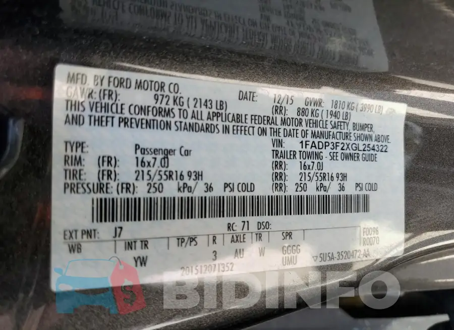 1FADP3F2XGL254322 Photo# 13