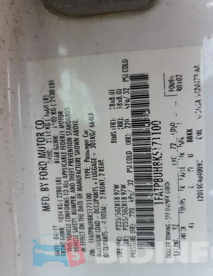 1FATP8UH8K5171100 Photo# 12