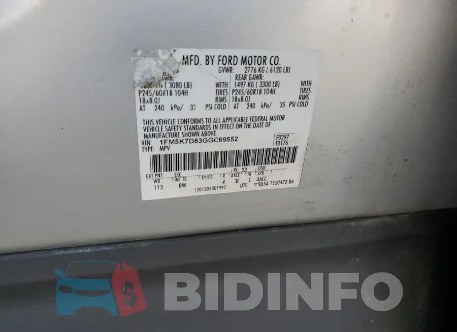 1FM5K7D83GGC69552 Photo# 13