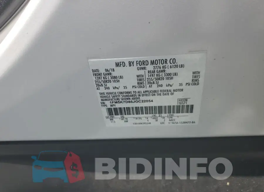 1FM5K7D86JGC22054 Photo# 13