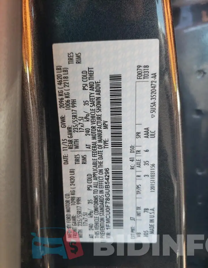 1FMCU0F78GUB54296 Photo# 13