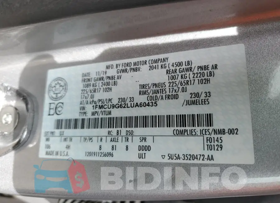 1FMCU9G62LUA60435 Photo# 13